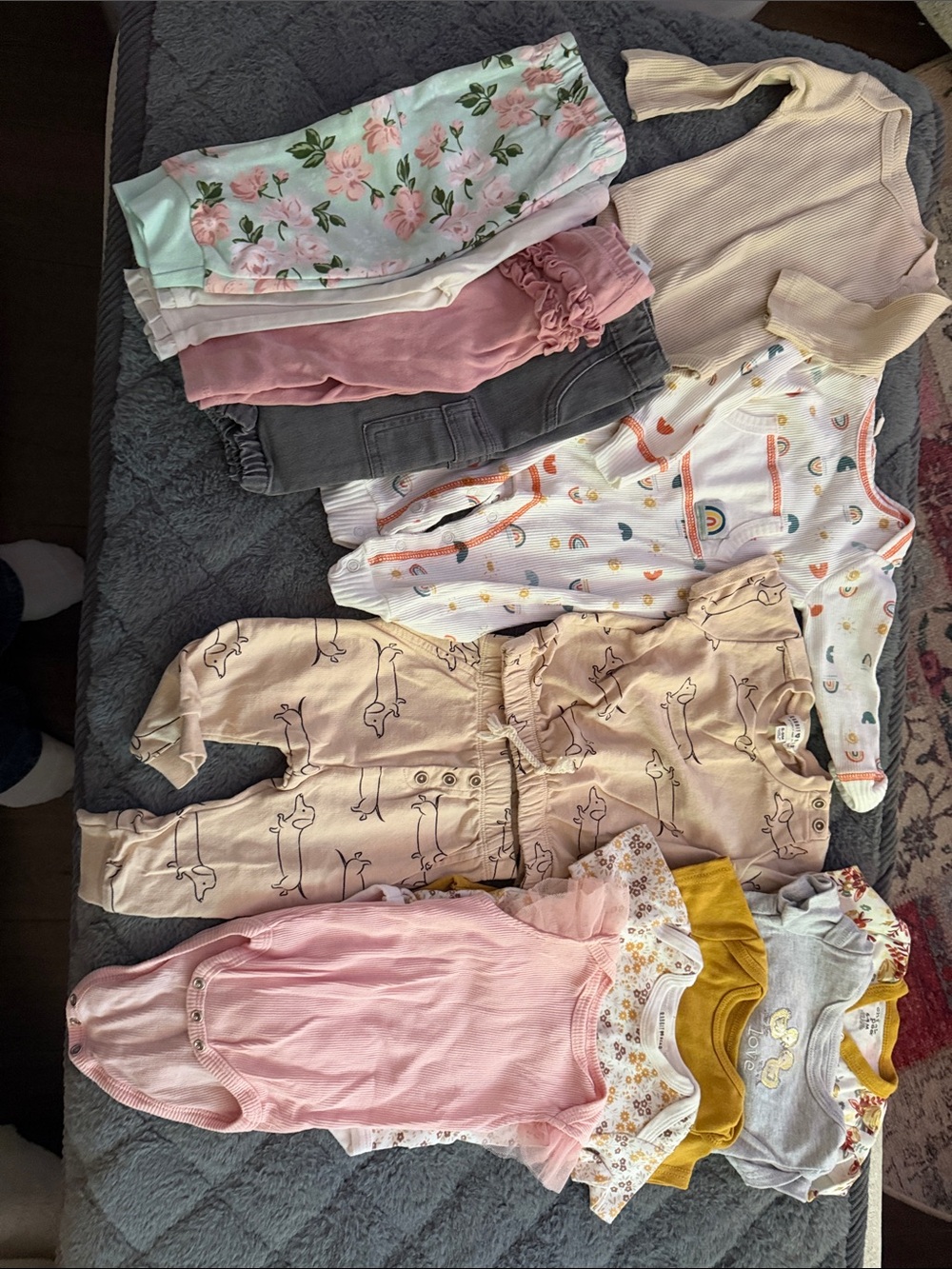 Mixed Baby Girl Clothing Bundle - 6-9 months Pastel Pink, Cream, Mustard, Blue